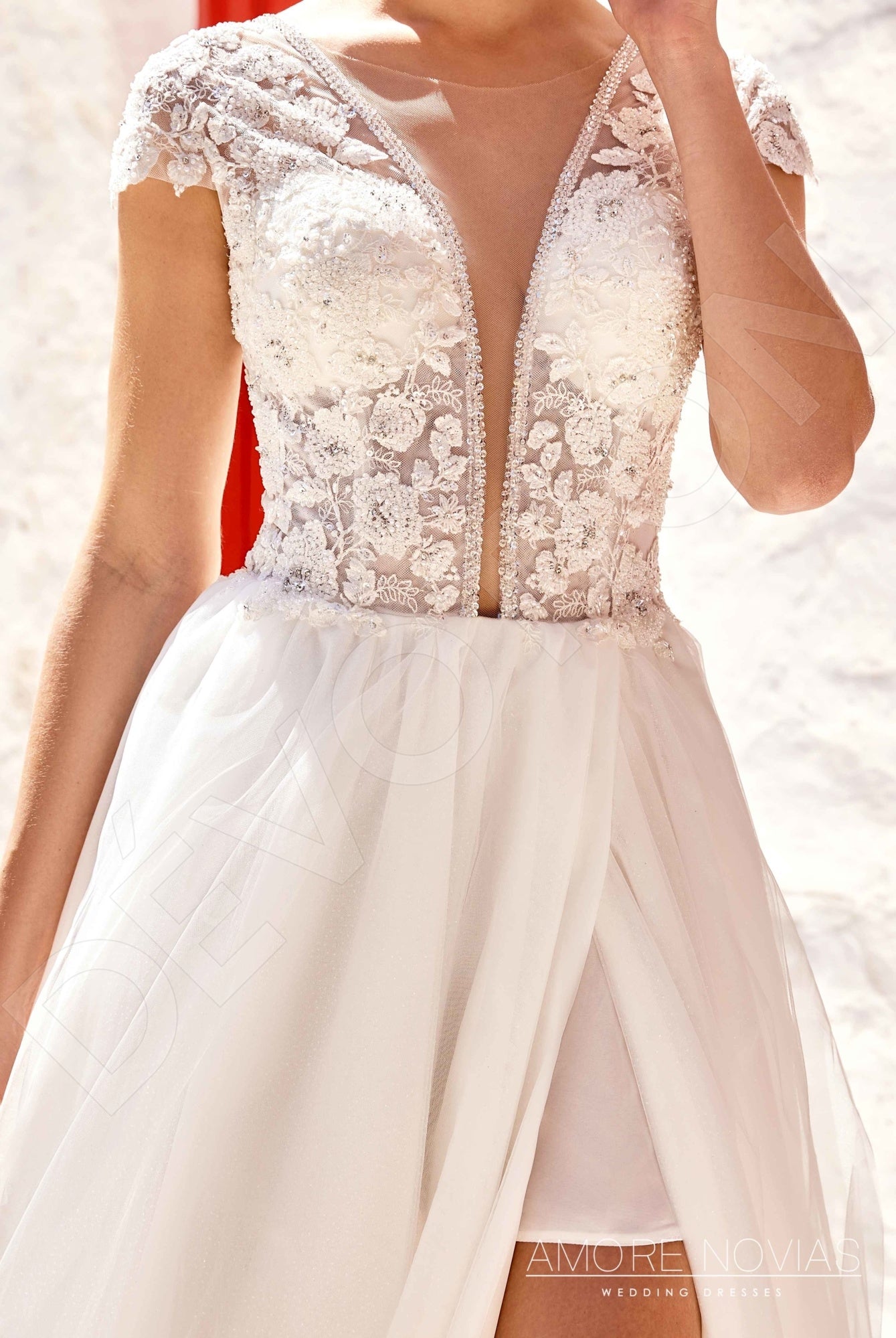 Dianis A-line Deep V-neck Ivory Wedding dress