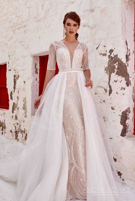 Rickie Trumpet/Mermaid Deep V-neck Milk Nude Wedding dress