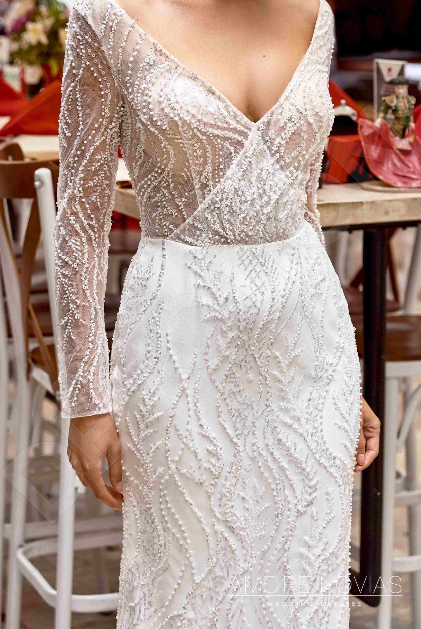 Deep V Neck Trumpet Mermaid Long Sleeve Wedding Dress Deep V Neck Trumpet Mermaid Long Sleeve Wedding Dress