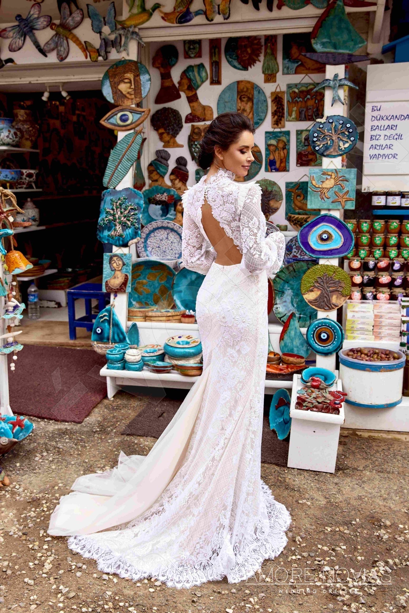 Alana Trumpet/Mermaid High neck Milk Blush Wedding dress