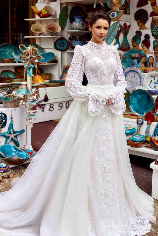 Alana Trumpet/Mermaid High neck Milk Blush Wedding dress