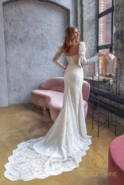 Idaoin Open back Trumpet/Mermaid Detachable sleeves Wedding Dress Back