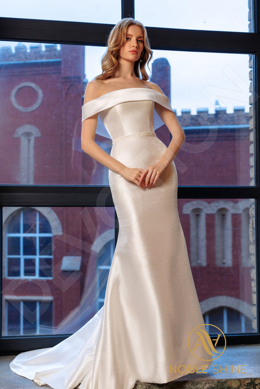 Karey Trumpet/Mermaid Off-shoulder/Drop shoulders Milk Wedding dress