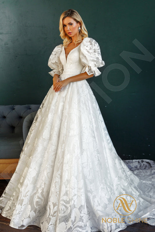 Talalla A-line Deep V-neck Milk Wedding dress