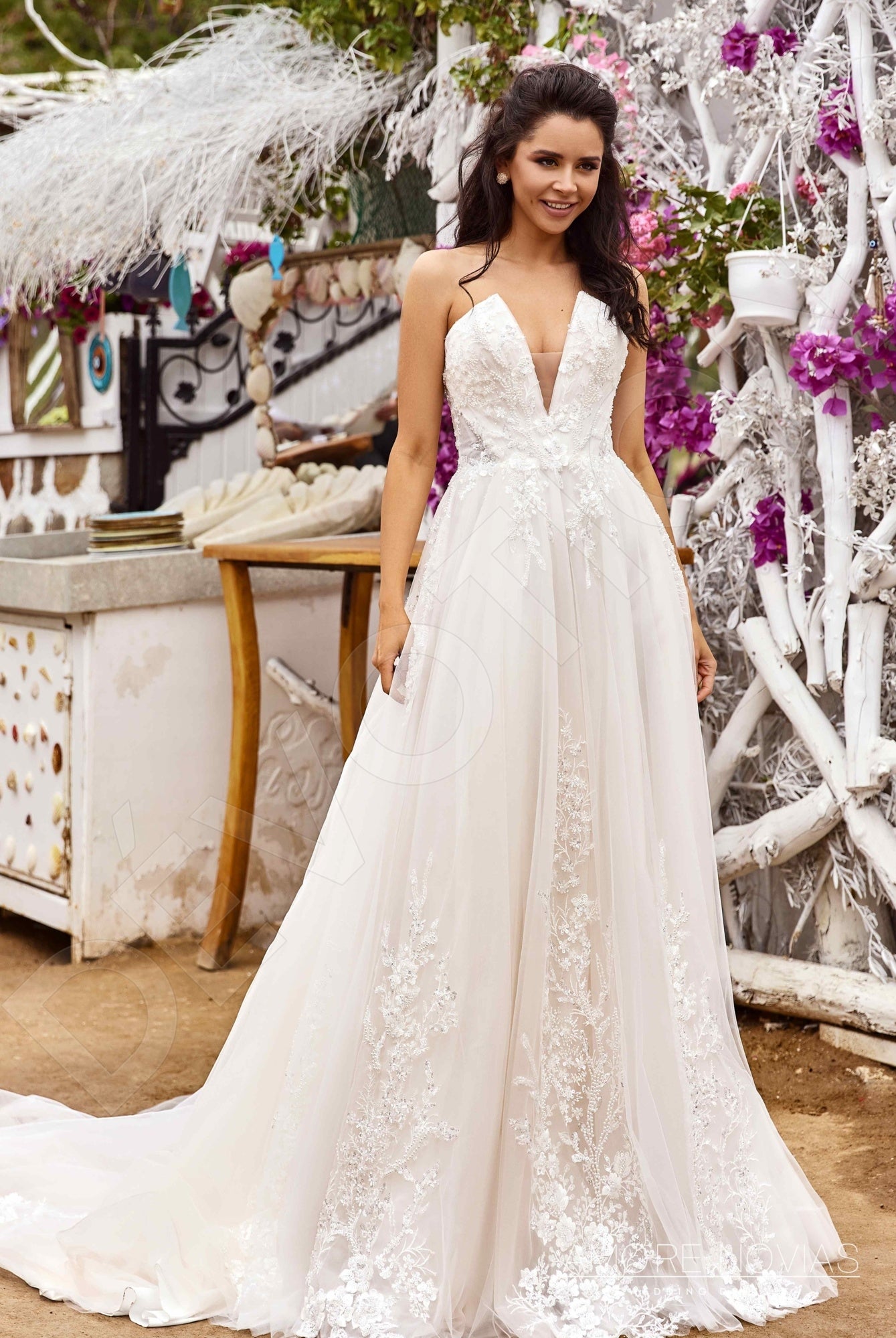Casey Open back A-line Strapless Wedding Dress Front