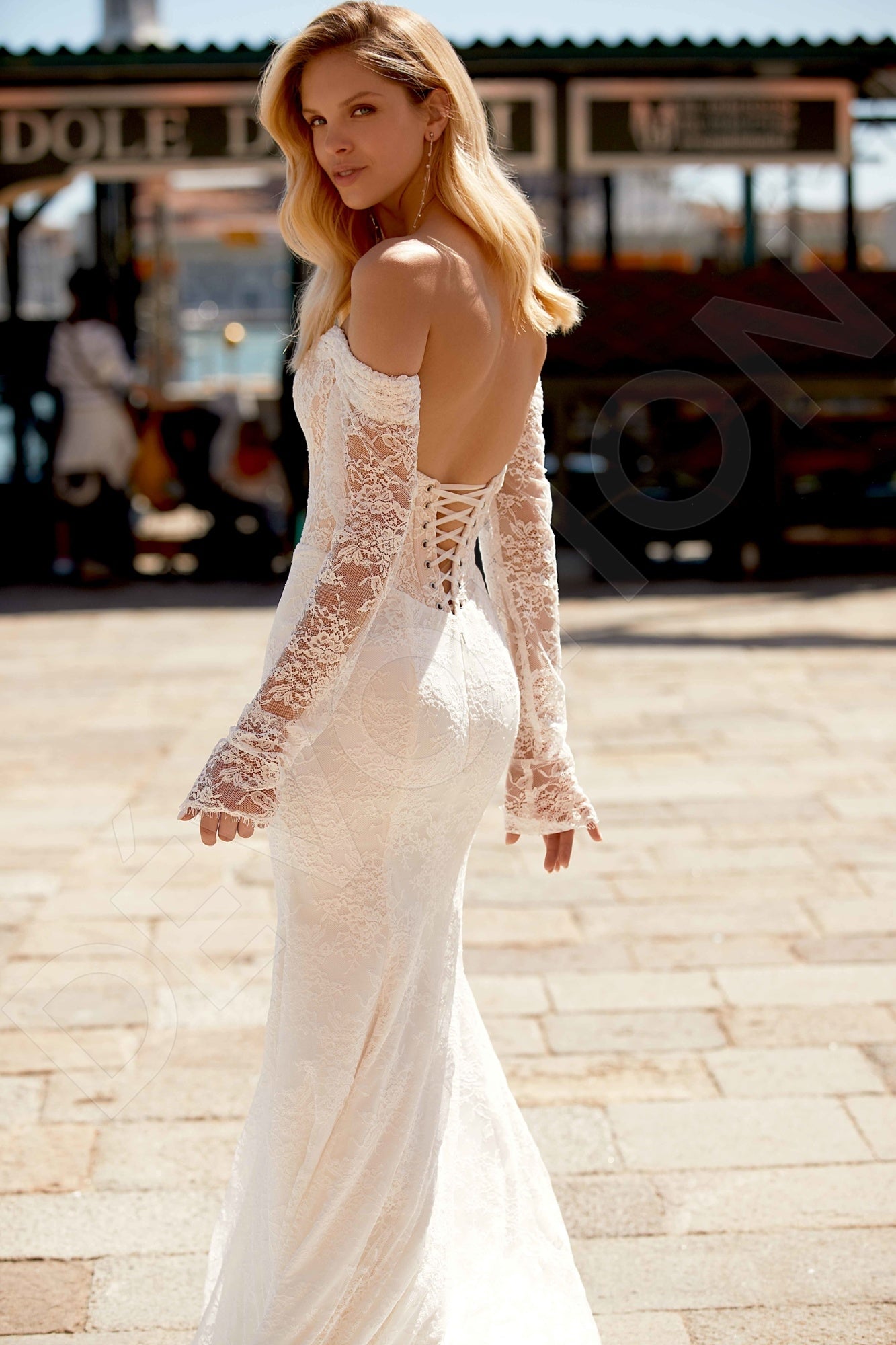 Astra Trumpet/Mermaid Off-shoulder/Drop shoulders Ivory Nude Wedding dress Back