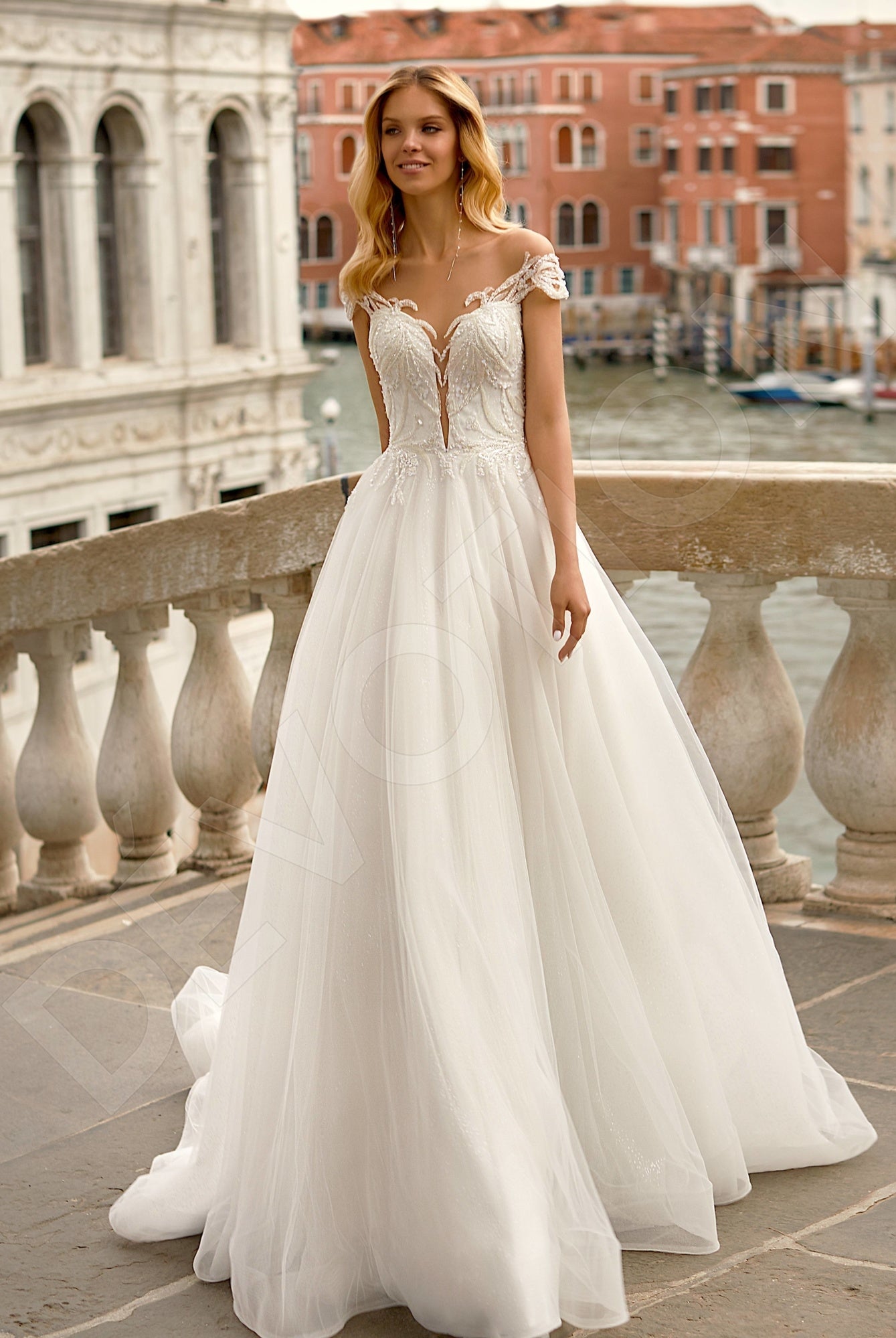 Deni A-line Illusion Ivory Wedding dress Front