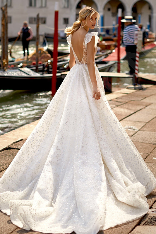 Heller A-line Deep V-neck Ivory Silver Wedding dress