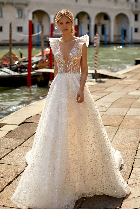 Heller A-line Deep V-neck Ivory Silver Wedding dress