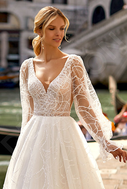 Laurana A-line V-neck Ivory Nude Wedding dress 4