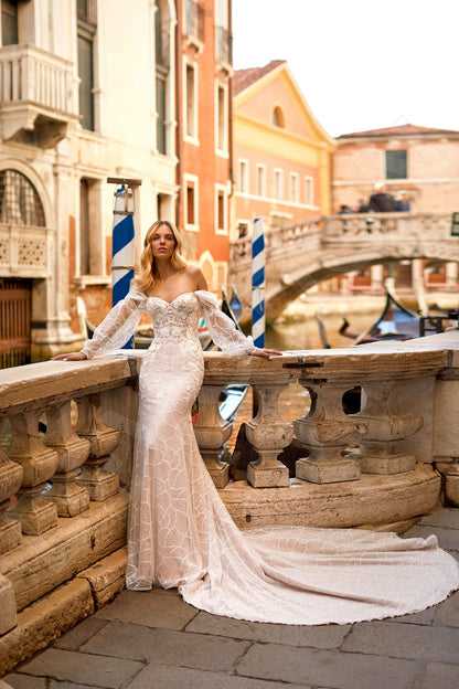 Shelis Trumpet/Mermaid Off-shoulder/Drop shoulders Ivory Nude Wedding dress 8