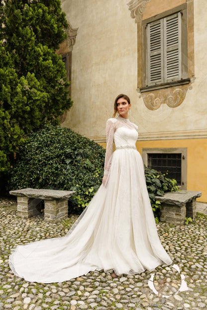 Assampta A-line High neck Milk Wedding dress
