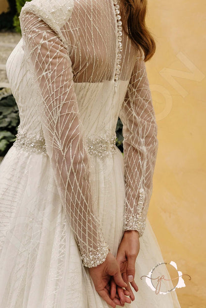 Assampta A-line High neck Milk Wedding dress