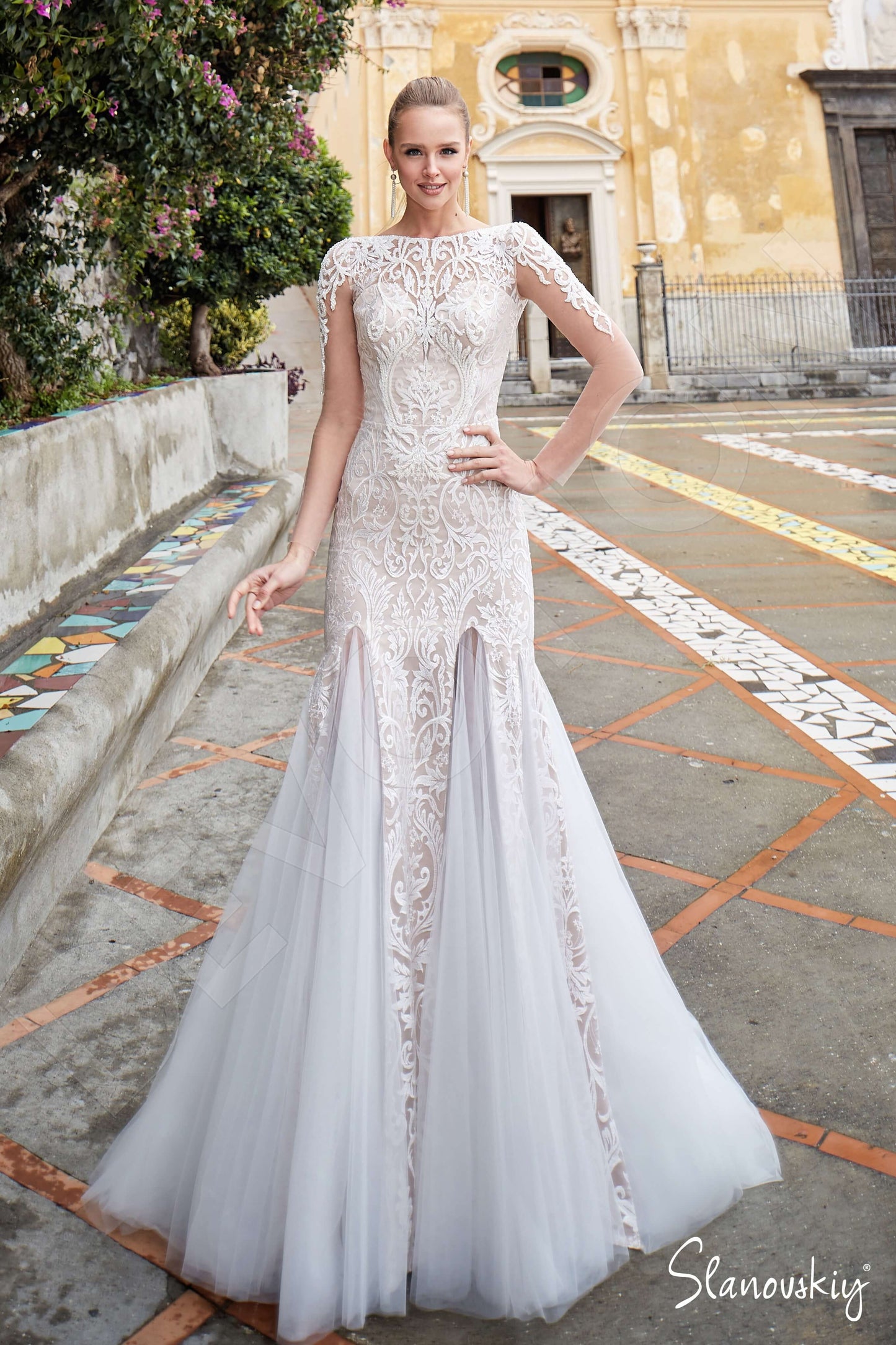 Barebra Open back Trumpet/Mermaid Long sleeve Wedding Dress Front