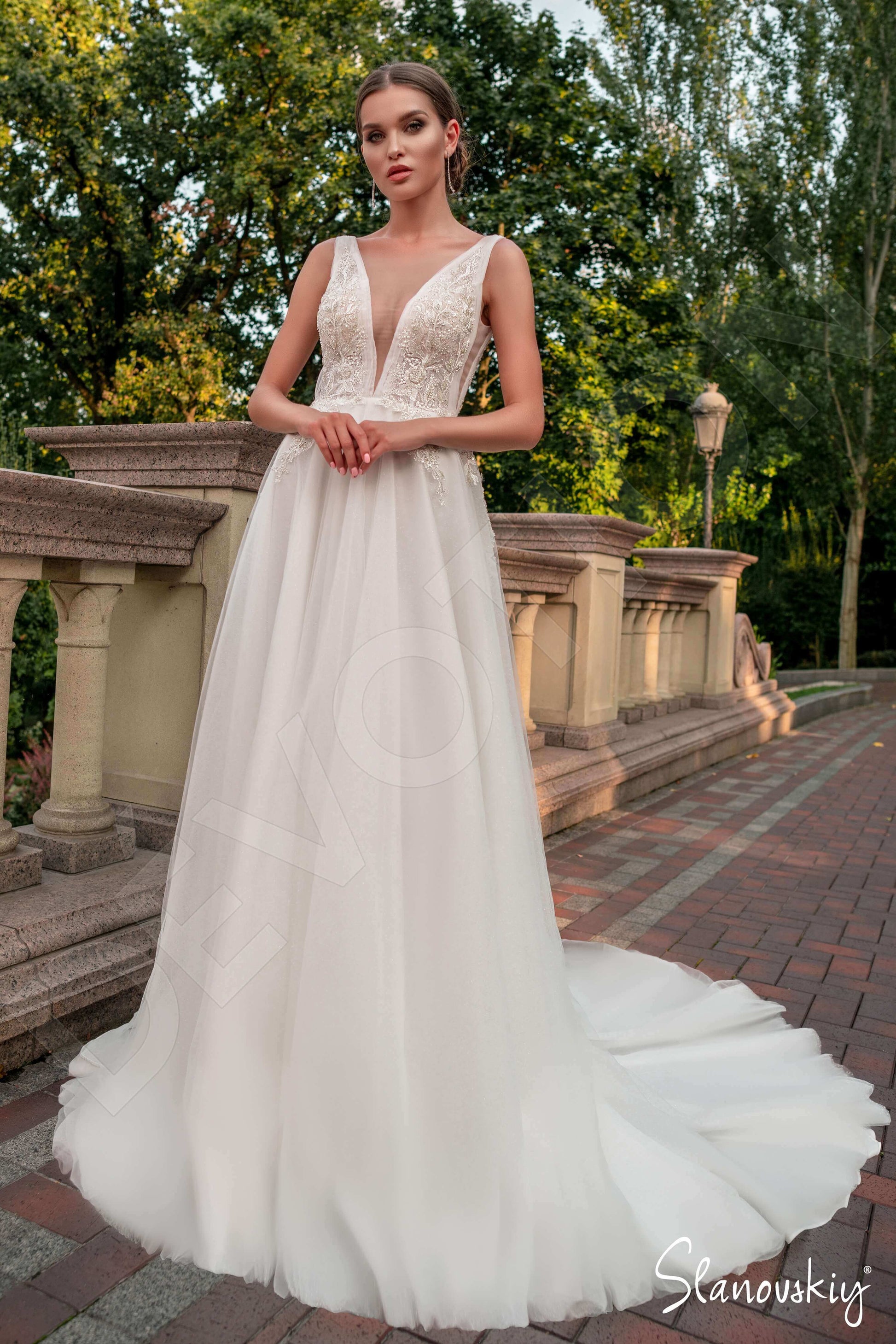 Adrienne A-line Illusion Ivory Milk Wedding dress
