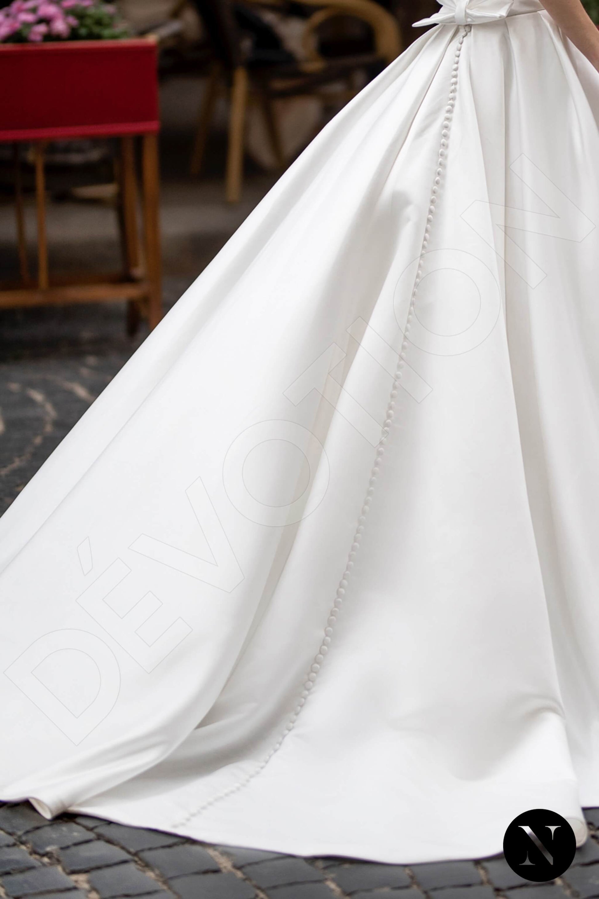 Solenne A-line Straight across Milk Wedding dress