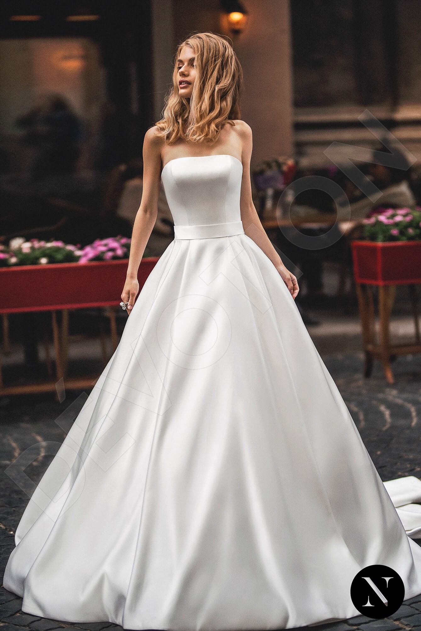 Solenne A-line Straight across Milk Wedding dress