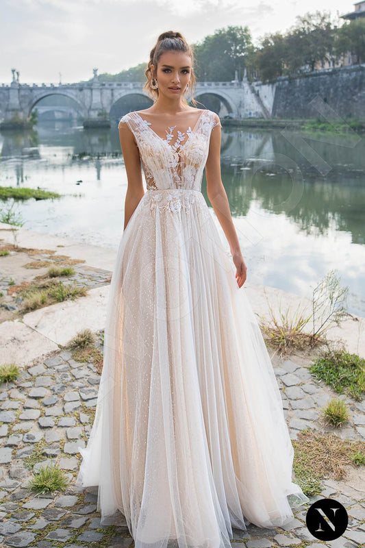 Freesia A-line Illusion Milk Nude Wedding dress