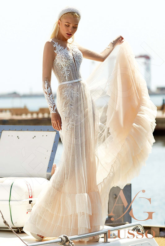Alyssa A-line Illusion Caramel Milk Wedding dress