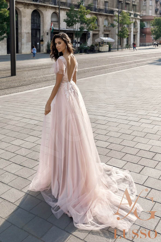 Dorica A-line Illusion PowderPink Wedding dress