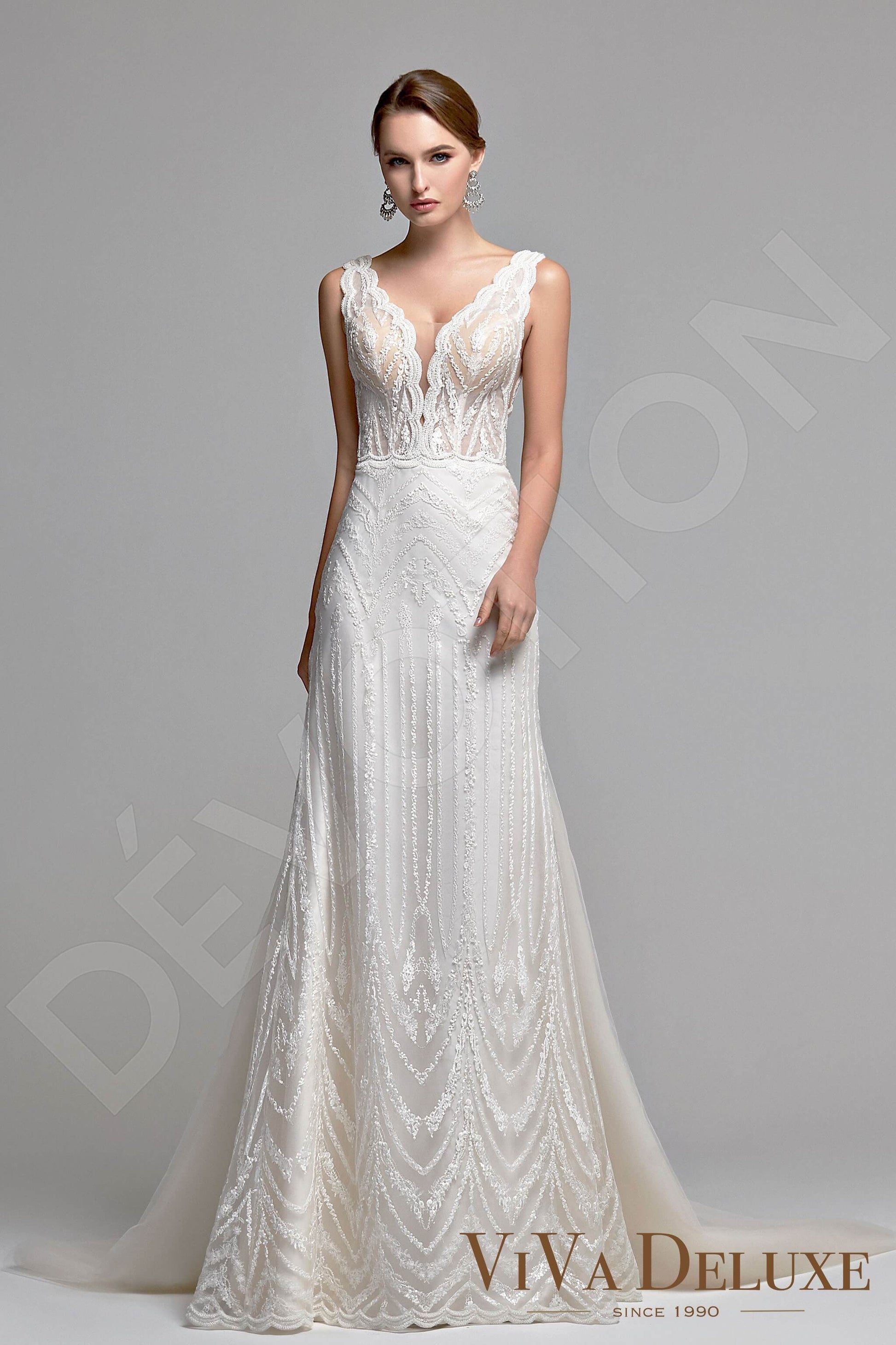 Vivena A-line Scoop Ivory Nude Wedding dress