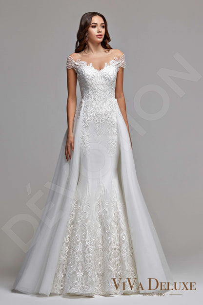 Donnelle Illusion back Trumpet/Mermaid Short/ Cap sleeve Wedding Dress Front