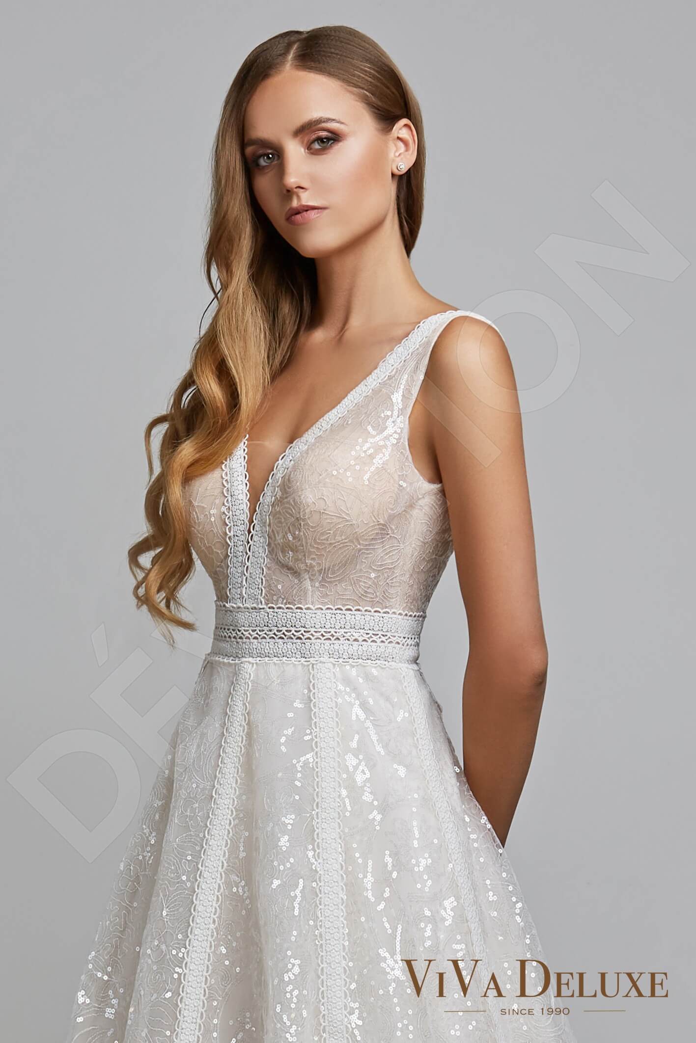 Nikoletina A-line V-neck Ivory Nude Wedding dress