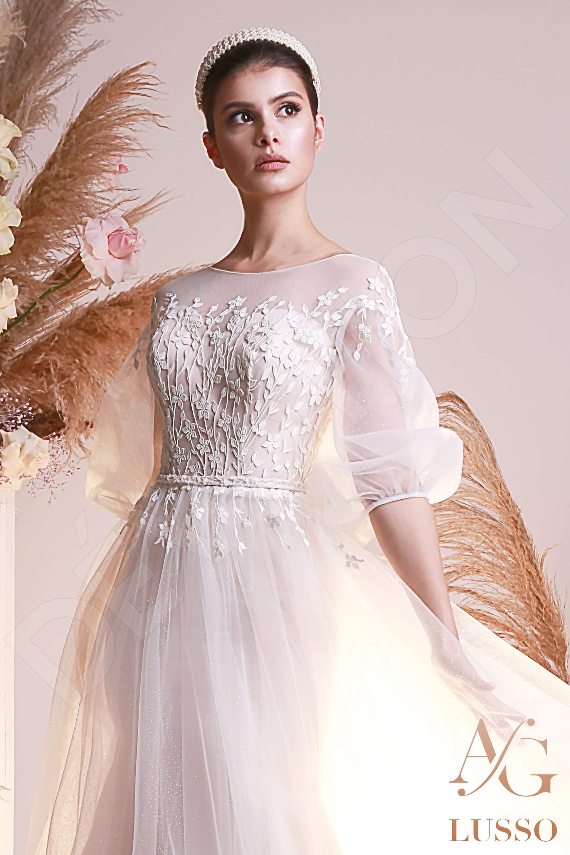 Monroe A-line Boat/Bateau Ivory Wedding dress
