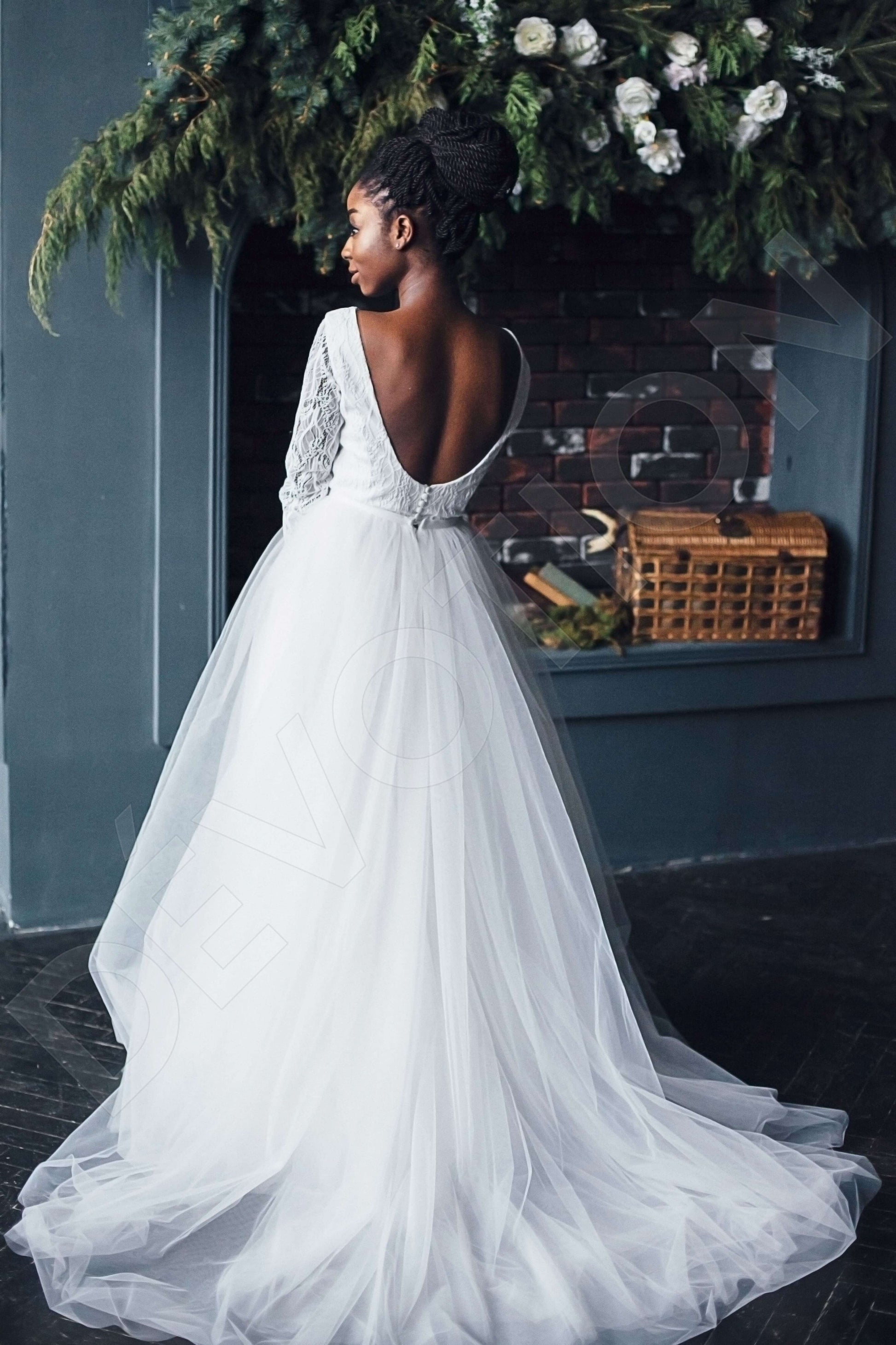 Jacklyn A-line Boat/Bateau Milk Wedding dress