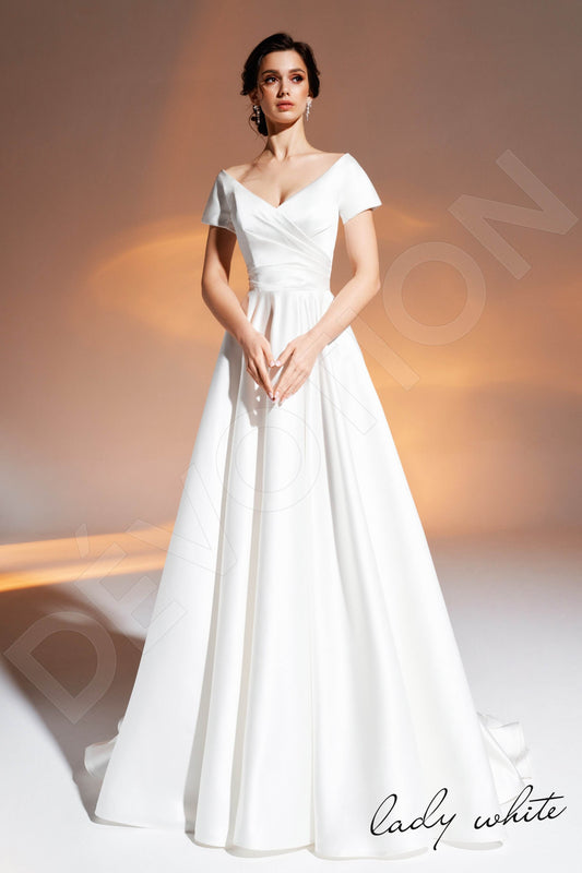 Nuru A-line Deep V-neck Ivory Wedding dress