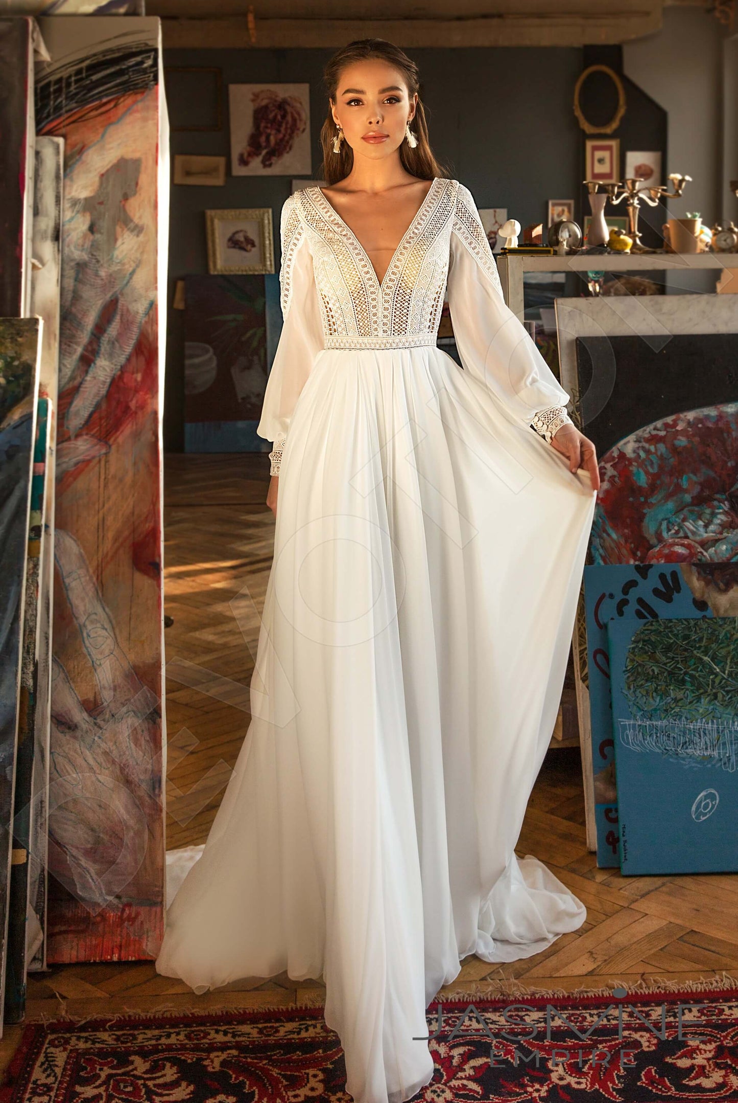 Shelly Open back A-line Long sleeve Wedding Dress Front