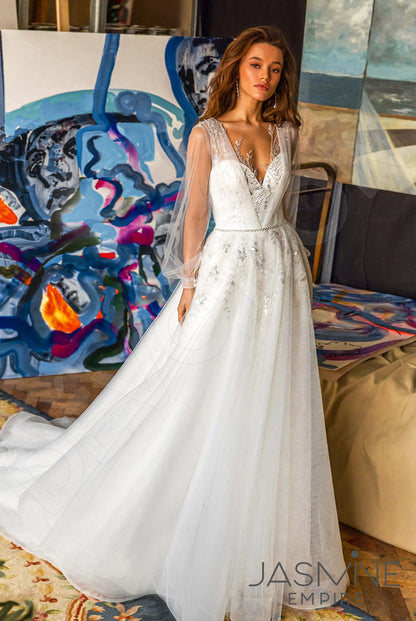 Frensis Open back A-line Long sleeve Wedding Dress Front