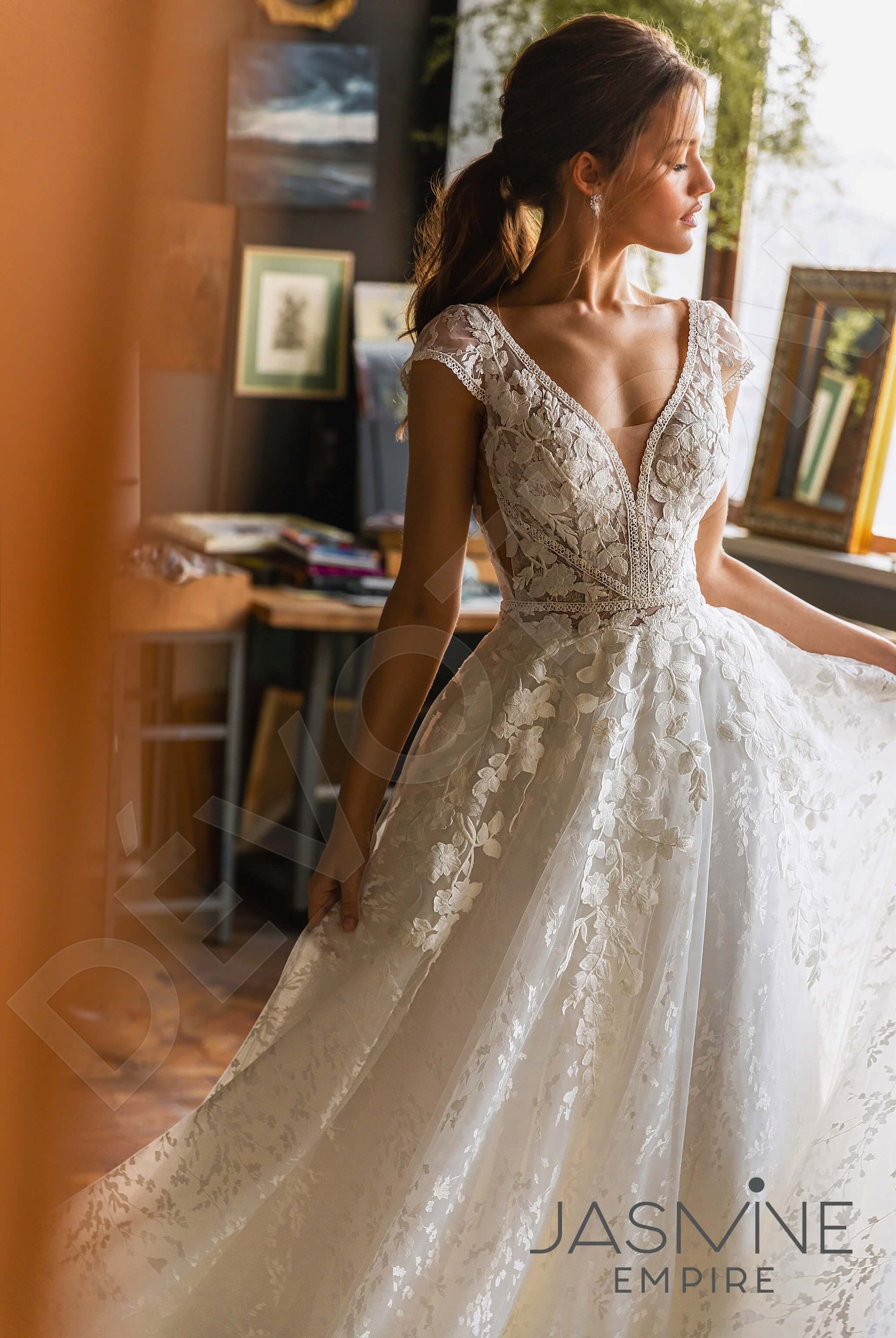 Payton A-line Deep V-neck Ivory Wedding dress - Main Image