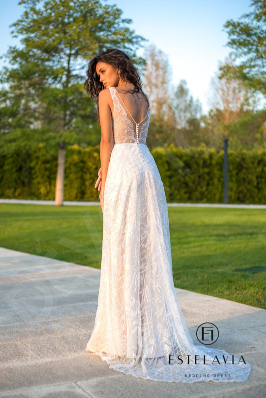 Adelaide A-line V-neck Milk Cappuccino Wedding dress