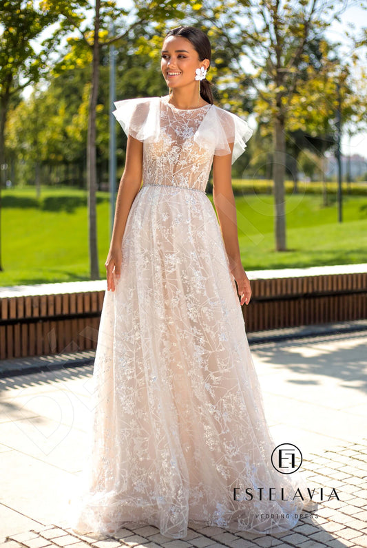 Bevery A-line Jewel Milk Cappuccino Wedding dress