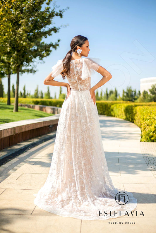 Bevery A-line Jewel Milk Cappuccino Wedding dress