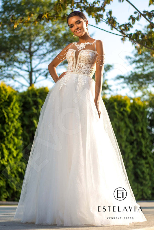 Danette A-line Boat/Bateau Milk Wedding dress