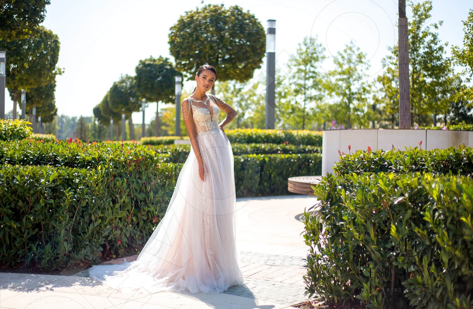 Shantel A-line Boat/Bateau Milk Cappuccino Wedding dress