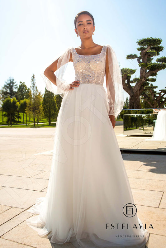 Nel A-line Square Milk Wedding dress