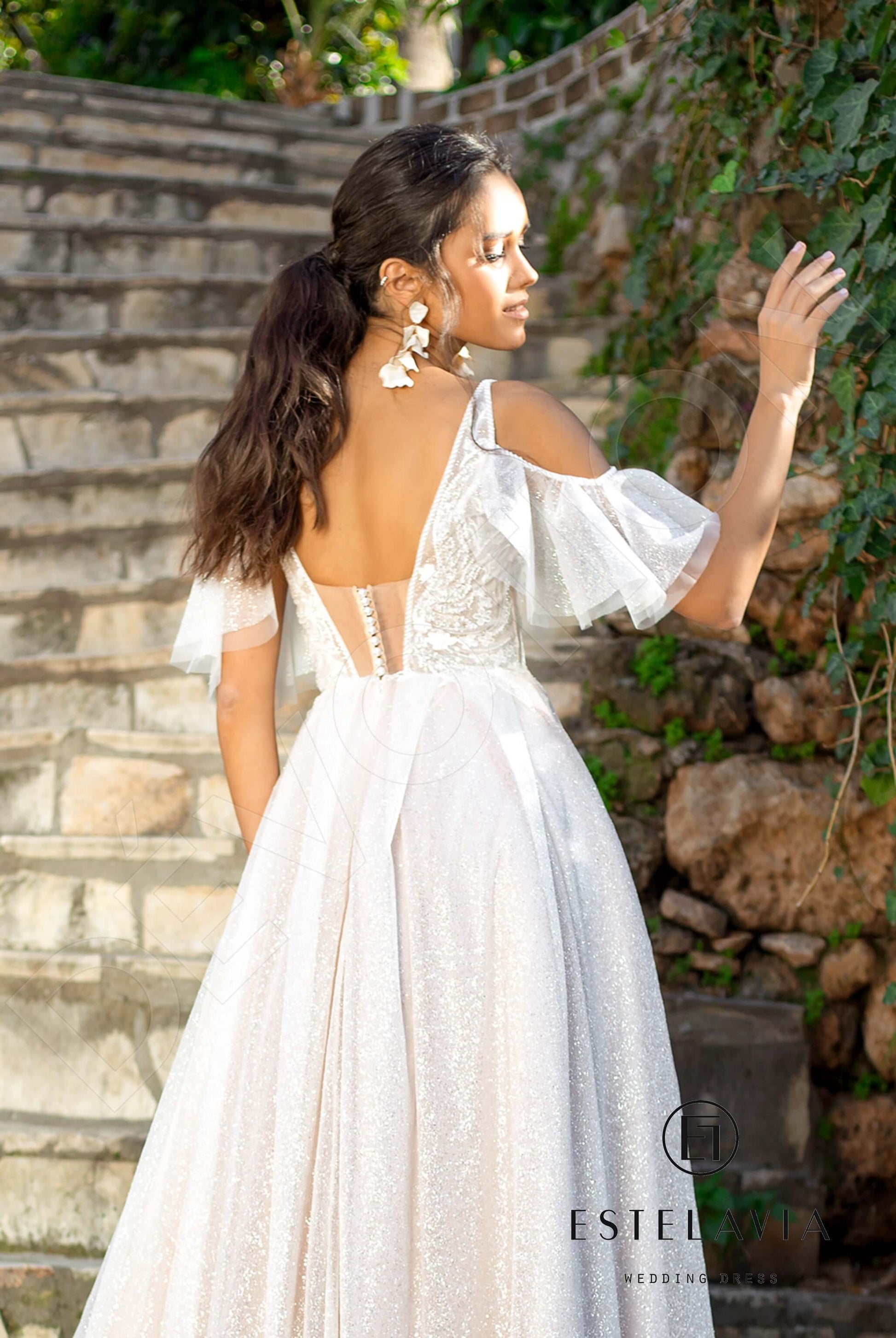 Blake A-line Deep V-neck Milk Cappuccino Wedding dress