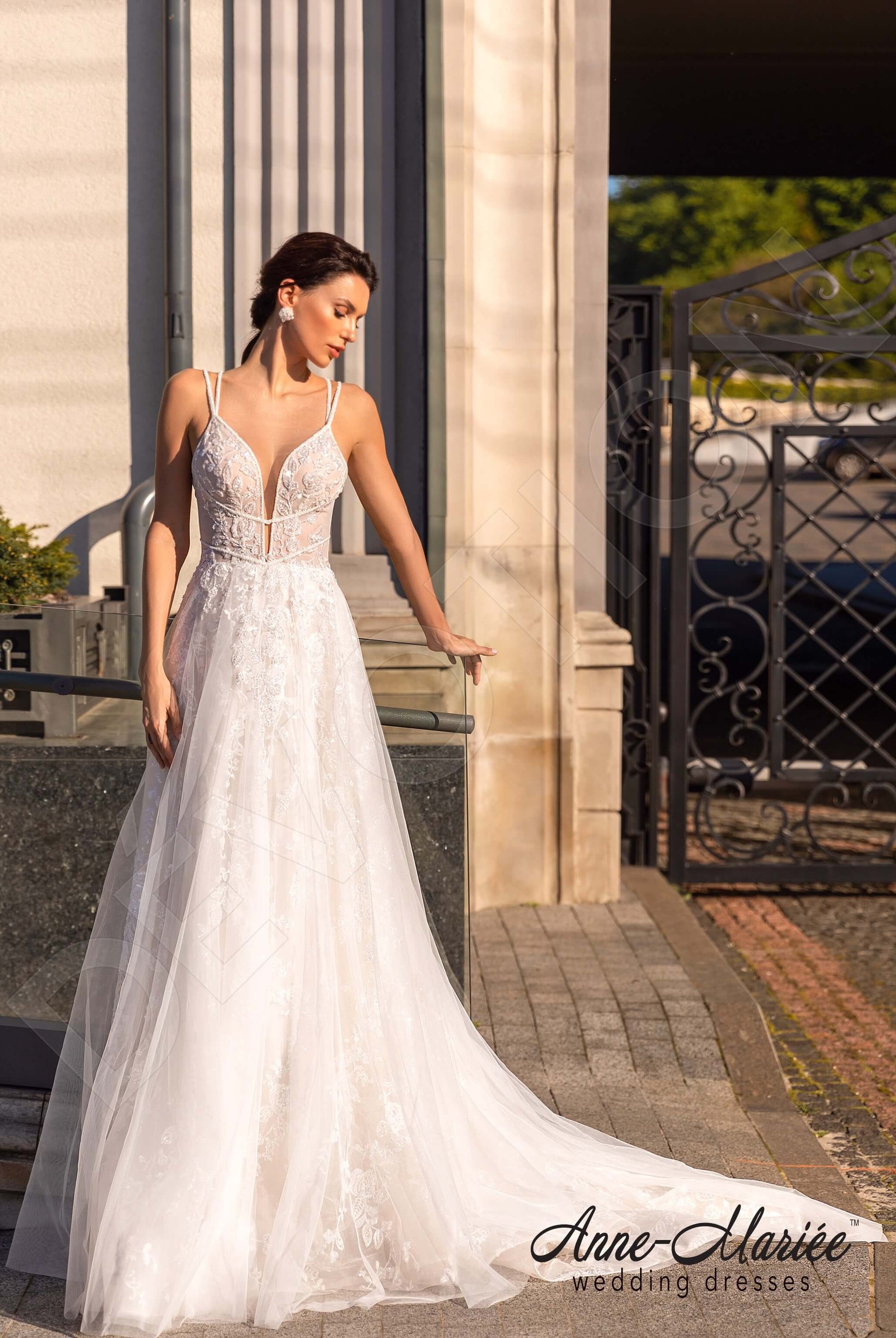 Ball Gown Peach V Neck Dress Fabba A-line Deep V-neck Milk Peach